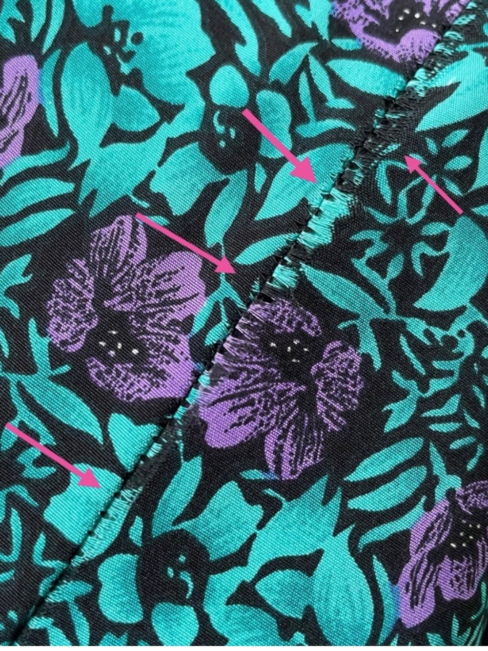 Vintage 80s Union Made Peplum Dress Teal Purple Floral Made in Canada Pantel - Picture 14 of 14